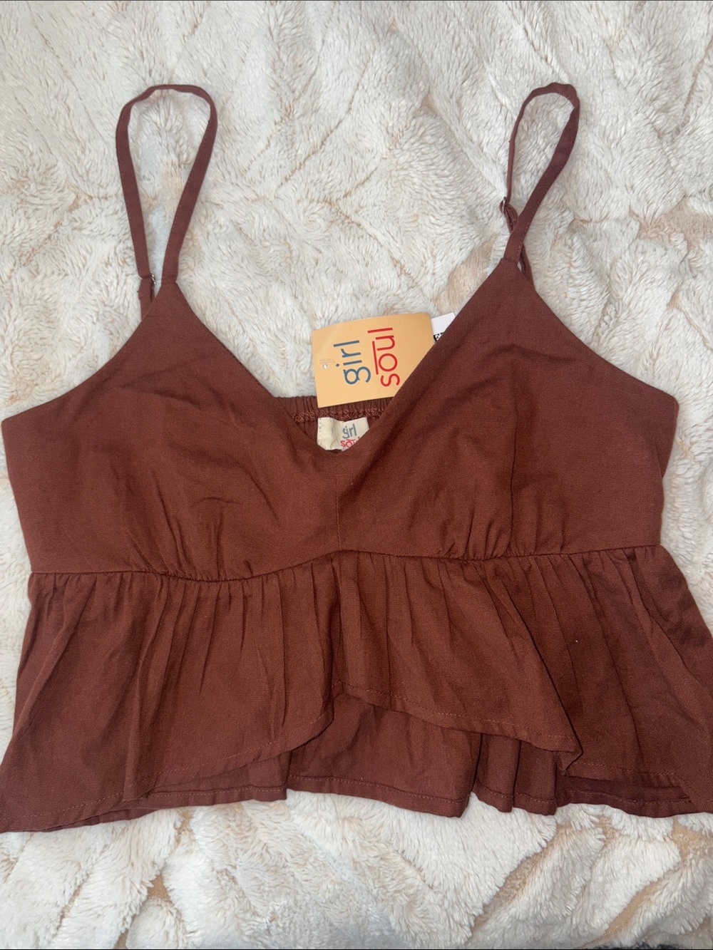 Girl Soul Brown Ruffle Peplum Cami